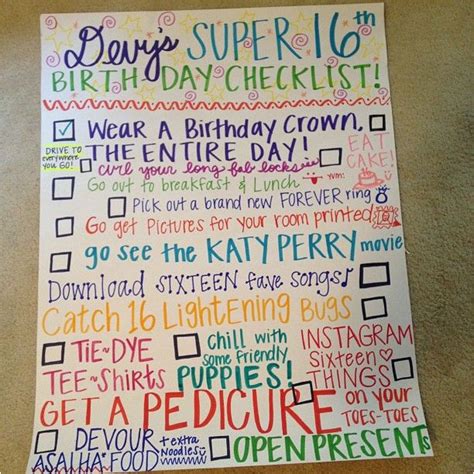 Things To Do For 16th Birthday Girl Sweet 16 Birthday Checklist