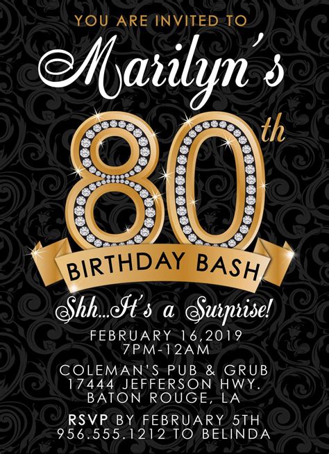 80th Birthday Invitation Adult Birthday Party Invitation Etsy