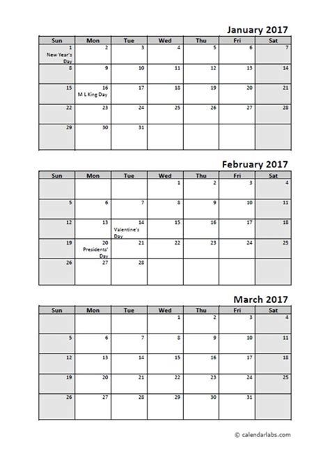 2017 Quarterly Calendar With Holidays Quarterly Calendar Calendar