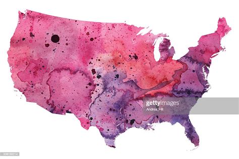 Map Of United States With Watercolor Texture Raster Illustration High