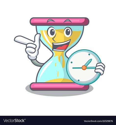 With Clock Cartoon Hourglass In Dawn Time Vector Image