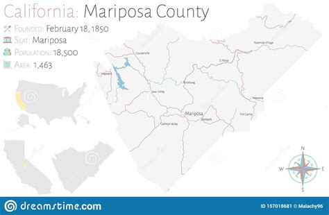Map Of Mariposa County In California Stock Vector Illustration Of