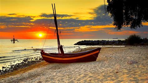 Wallpaper Sunlight Boat Sunset Sea Bay Nature Shore Vehicle