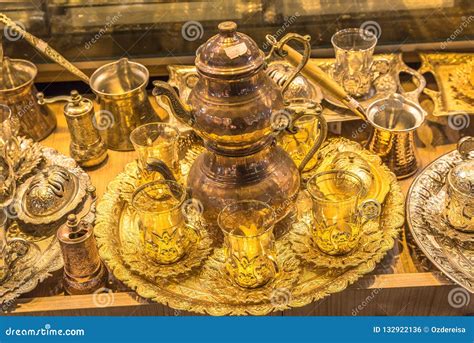 Traditional Turkish Handmade Silver Or Copper Tea Sets Editorial Photo
