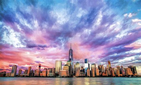 New York City Skyline Sunset Painting By Christopher Arndt Pixels