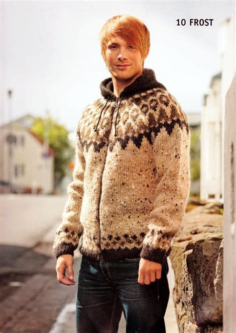 Pattern Frost Icelandic Sweater With Hood Wool Sweater Men