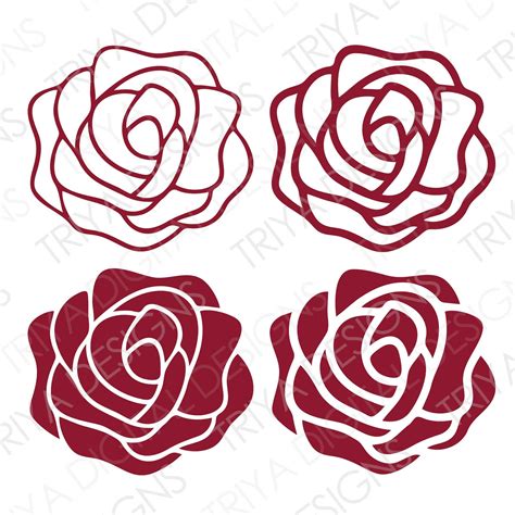 Rose Svg Cut File Four Roses Intricate Outline Svg Red Etsy