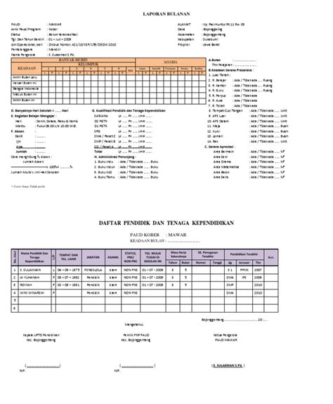 Contoh Laporan Bulanan Sekolah Paud Nusagates