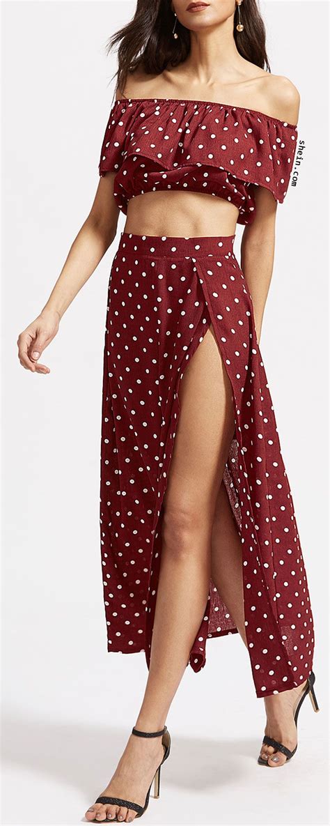 Textured Dot Ruffle Crop Top With Split Skirt Boho Dress Outfit Boho Fashion Summer Fashion