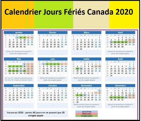 Jours Fériés Canada 2020 Excel Calendrier 2022