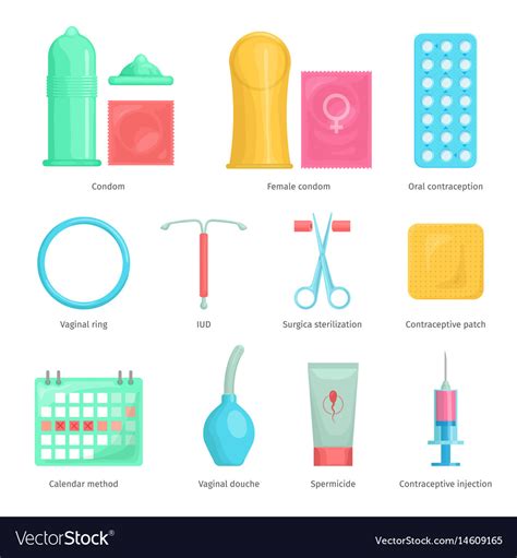 contraception methods cartoon icons royalty free vector