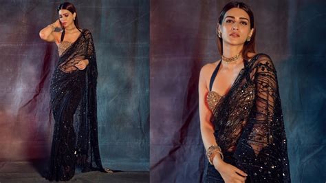 What Beauty Kriti Sanon Ups With Grandeur In Sequinned Black Saree See Pics