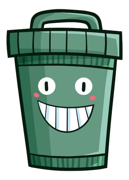 Premium Vector Funny Dark Green Trash Can Cartoon Character Smiling