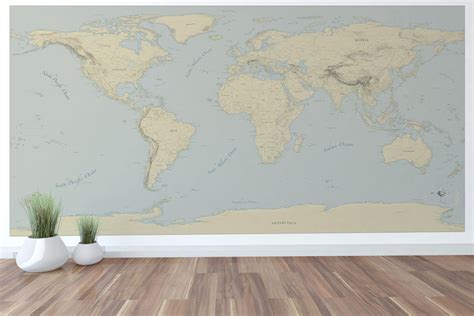 Giant World Map Mural Stylish And Educational World Map Wall Etsy