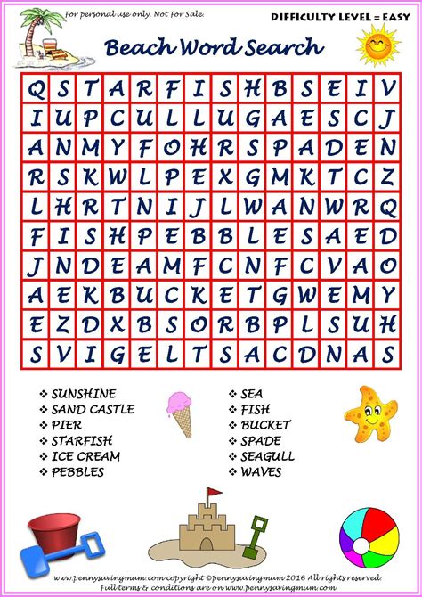 Word Search Beach Easy Version Pdf Childrens Worksheets Word Puzzles