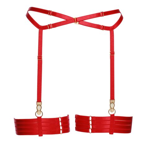 Set Of Red Bondage Garter Belt With Four Strap Leg Garters By Flash