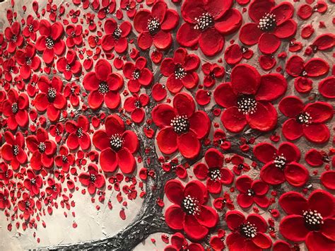 Red Cherry Blossom Tree Painting Large Impasto Abstract Art Etsy