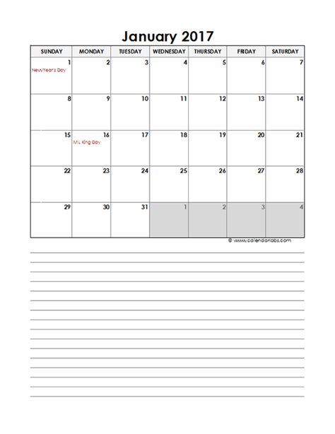 2017 Monthly Excel Template Calendar Free Printable Templates
