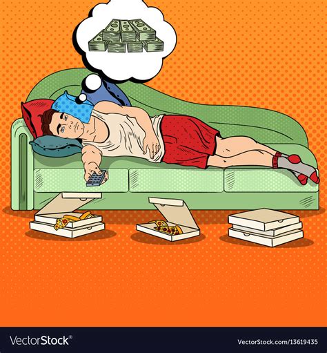 Pop Art Lazy Man Lying On Sofa Watching Tv Vector Image