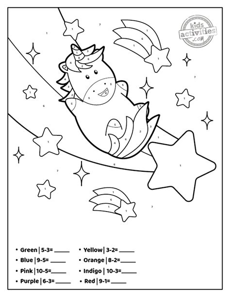 Unicorn Color by Number Subtraction Coloring Pages - ToysMatrix