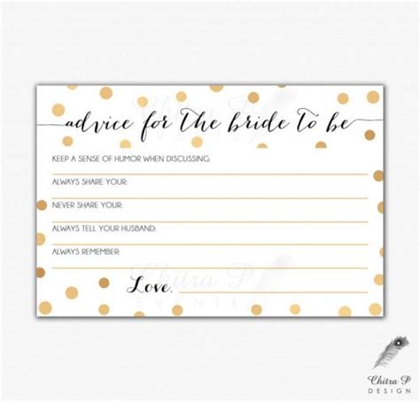 Since the bride didn't want to play a lot of games, i decided to come up with something cute and sentimental — so i designed these printable advice for the bride it's wedding season now, so if you're attending or throwing a bridal shower or bachelorette party, you will want to use these cards! Gold & Black Bridal Advice Card - Printed Or Printable, Instant Download Confetti Wedding Art ...