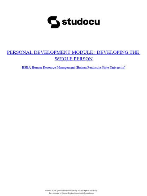 Personal Development Module Developing The Whole Person Pdf