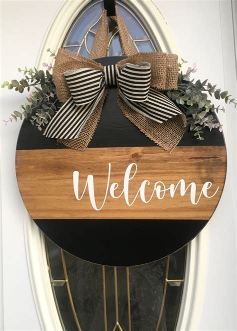Round Welcome Sign Round Wooden Sign Welcome Sign Welcome Etsy