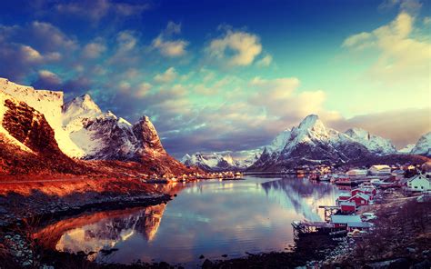 Fonds Decran 3840x2400 Îles Lofoten Norvège Maison Montagnes Lac Ciel