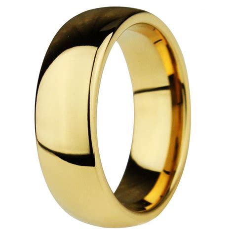 Mens Gold Plated Dome Tungsten Personalised Wedding Band Ring