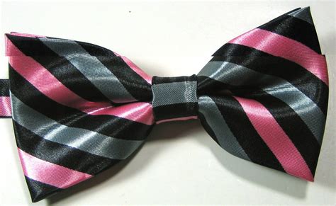 ultra rare gray pink black stripe bow tie pre tied nwot ties