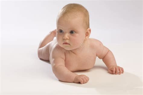 Adorable Baby Laying On Stomach Stock Photo Image Of Portrait Looking