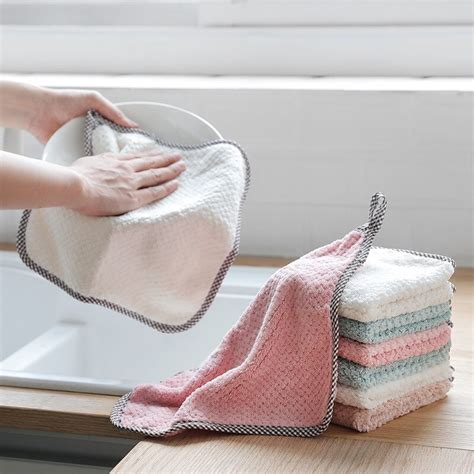 1pc Square Hanging Wash Cloths Towels For Dishes Microfiber Cleaning