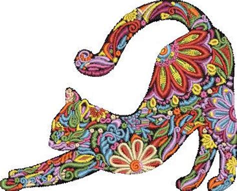 Cat Machine Embroidery Design Floral Cat Embroidery Pattern Etsy Uk