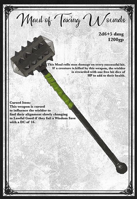 Maul Of Taxing Wounds Dungeons And Dragons Homebrew Dungeons And