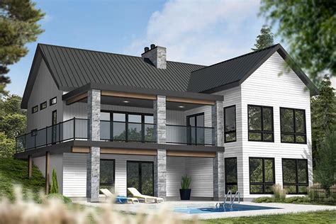 New American Mountain Ranch Home Plan For The Rear Sloping Lot