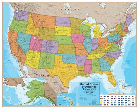 Usa Laminated Wall Map With Flags This Popular Hemispheres United