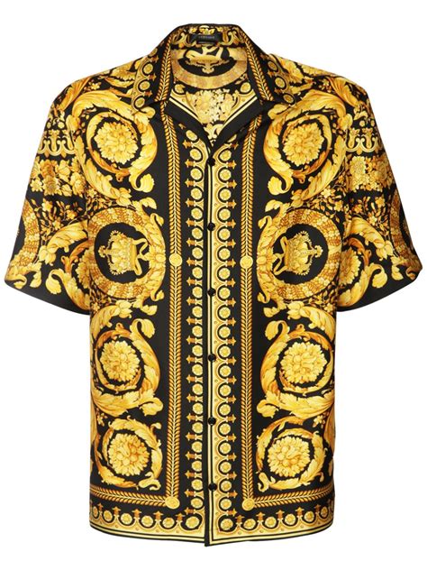 Versace Black And Gold Silk Shirt Modesens