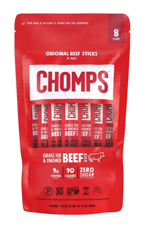 Chomps Beef Jerky Sticks Original Beef Keto Snack Meat Sticks Paleo