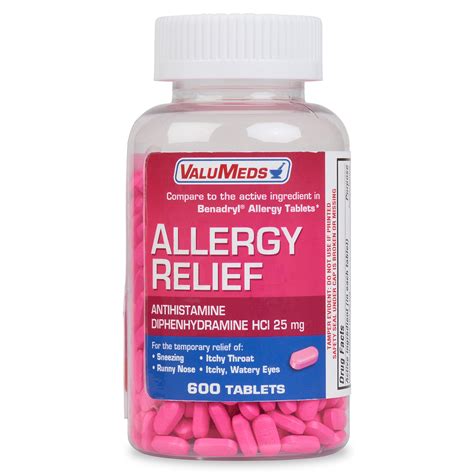 Valumeds Allergy Medicine 600 Tablets Antihistamine Diphenhydramine