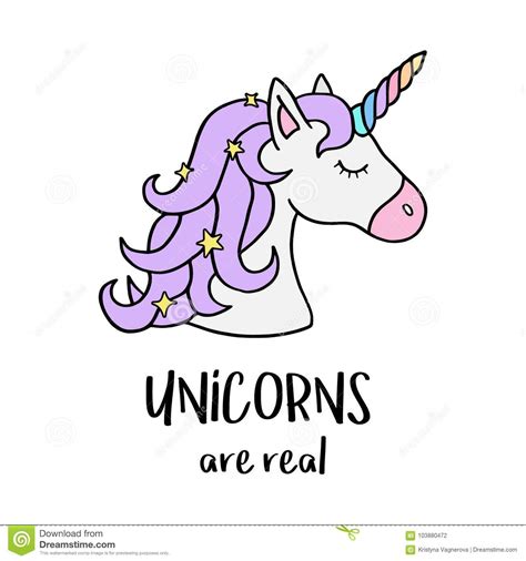Unicorns Are Real Unicorns Head With Rainbow Horn Stock