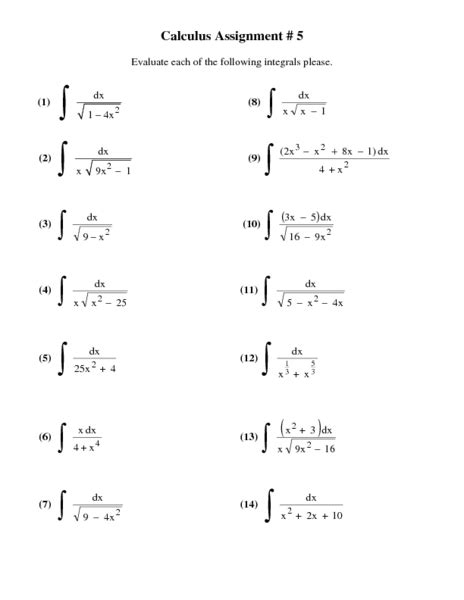 Here are a set of practice problems for the calculus i notes. Calculus Assignment #5: Integrals Worksheet for 11th ...