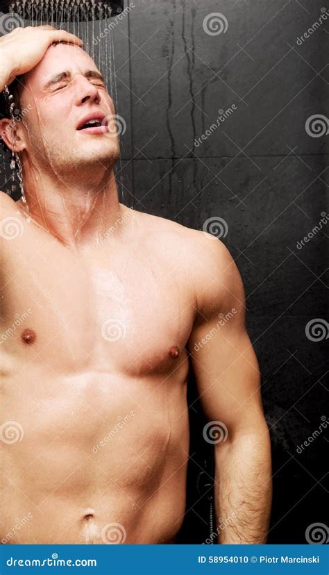 Handsome Man At The Shower Stock Photo Image Of Naked Face