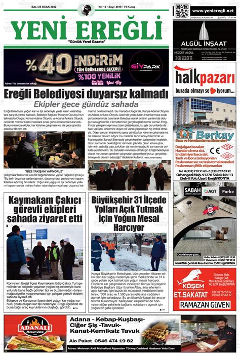 25 Ocak 2022 Tarihli Yeni Ereğli Gazete Manşetleri