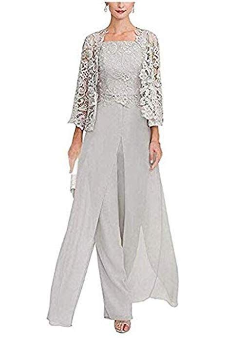 Womens 3 Pieces Chiffon Mother Of The Bride Pantsuit Plus Size With