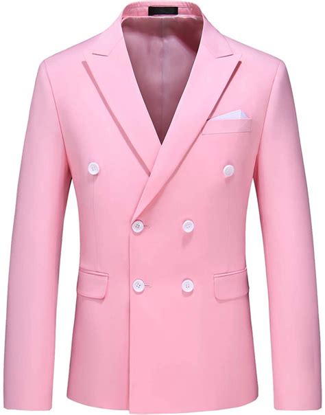 Mogu Mens Double Breasted Blazer Slim Fit Plain Color Suit Jacket At