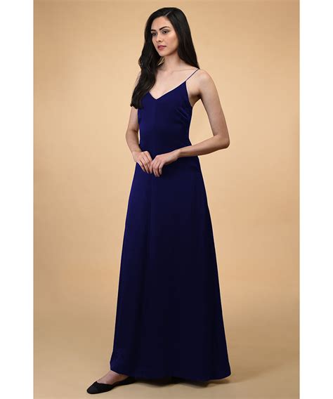 Classic Blue Silk Satin Long Slip Dress