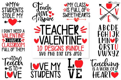 Download Teacher Valentine, 10 Designs Bundle, SVG PNG DXF Cut Files By The Design Hippo | TheHungryJPEG.com