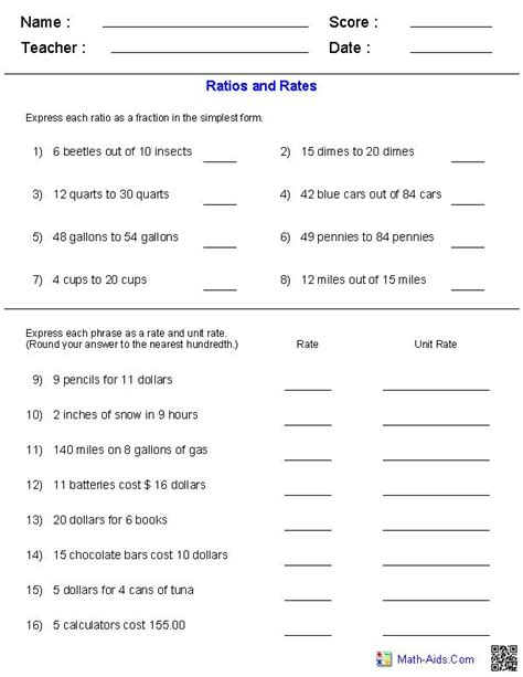 Ratios and rates worksheets