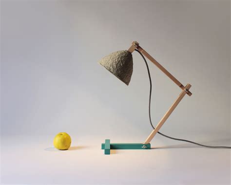Ecological Desk Lamp Metamorfozis Created With Paper Mache And Wood