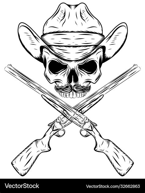 Skull Cowboy In Western Hat And Crossed Gun Vector Image